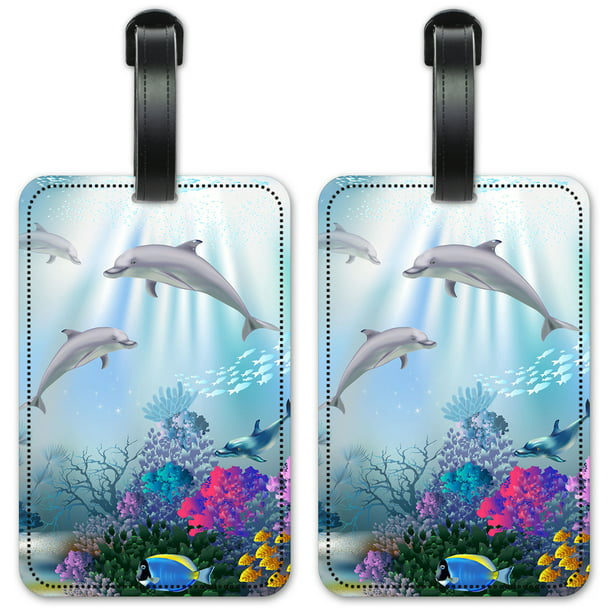 Dolphins Ocean Travel Tags For Travel Bag Suitcase Accessories 2 Pack Luggage Tags 